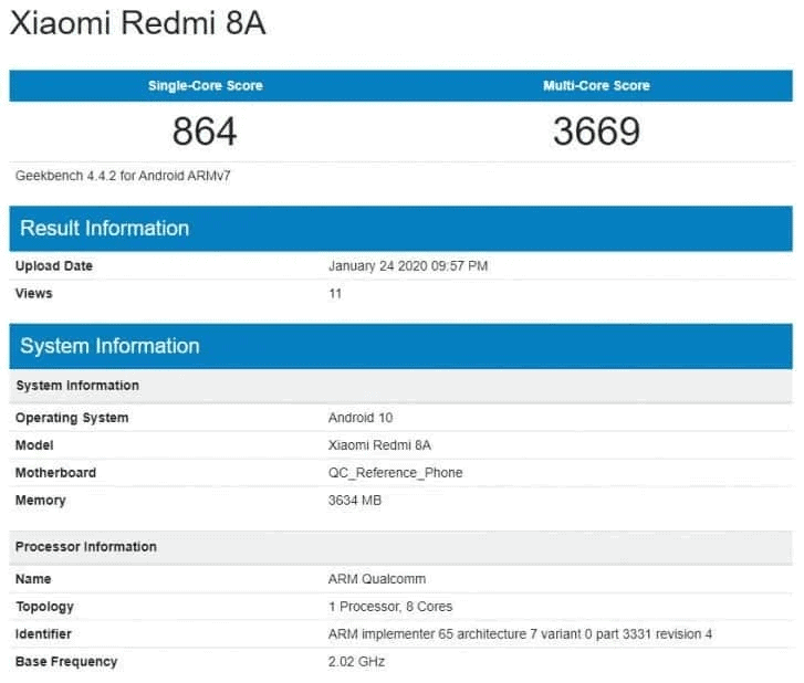 Xiaomi Redmi 8A Android 10